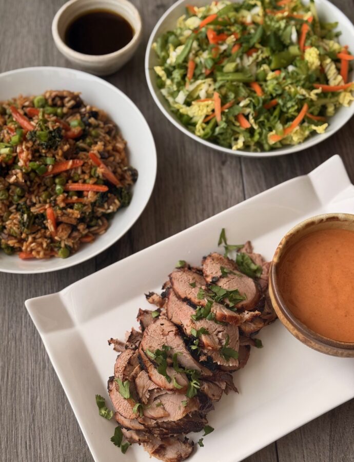 GRILLED ASIAN PORK TENDERLOIN & HONEY SRIRACHA AIOLI